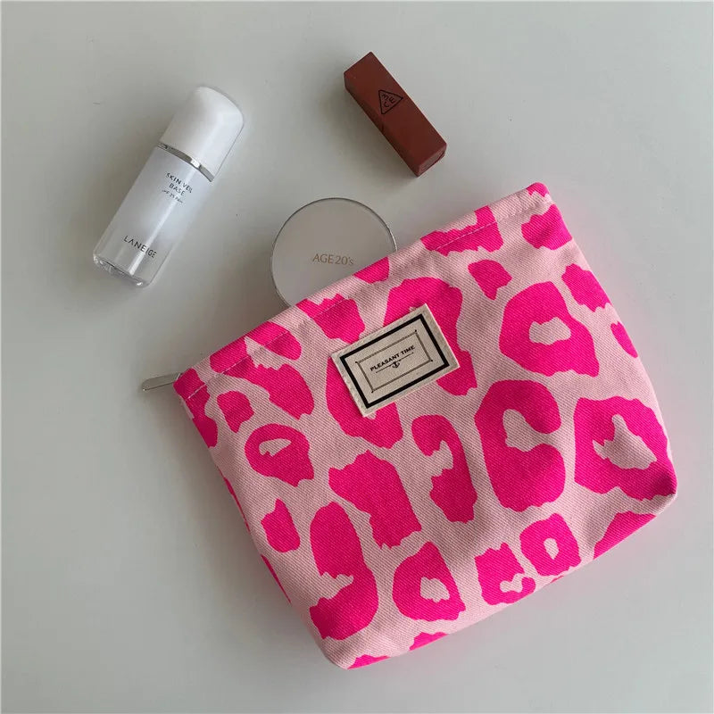 Pink Leopard Print Shoulder Bag Canvas Handbag Women Tote Bag