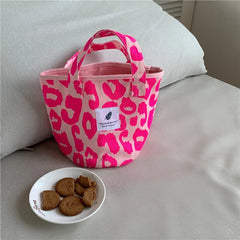 Pink Leopard Print Shoulder Bag Canvas Handbag Women Tote Bag