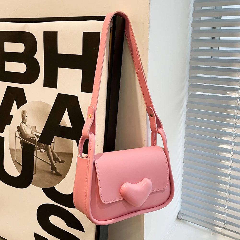 Pink Love Clasp PU Leather Women Handbag Clutch Messenger Bag