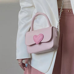Pink Love Heart Chain Shoulder Bag Lady Phone Purse Handbags