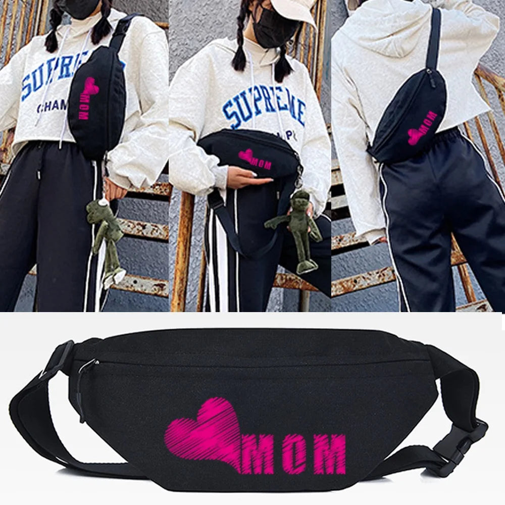 Pink Mom Letter Print Waist Bags Chest Bags Unisex Shoulder Crossbody Bag