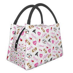 Pink Nurse Life Insulated Lunch Tote Bag for Women Nursing Medical Print
