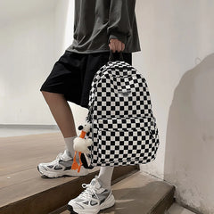 Pink Plaid Backpack Women School Bag Men Checked Backpacks for Teenage Girls