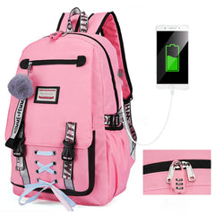 Pink School Bags for Girls Teenagers USB Charging Women School Backpack Bags
