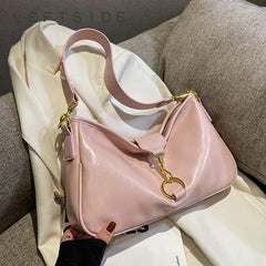 Pink Leather Shoulder Bag for Women Spring Crossbody Purse