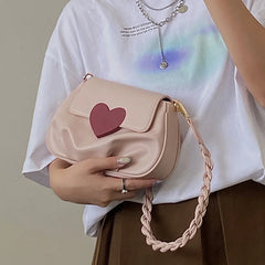 Pink Sweet Ruched Shoulder Bag Women Lovely Saddle