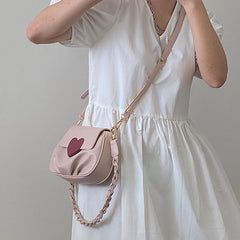 Pink Sweet Ruched Shoulder Bag Women Lovely Saddle