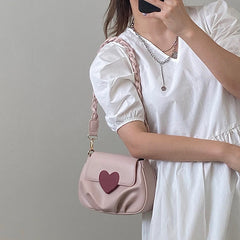 Pink Sweet Ruched Shoulder Bag Women Lovely Saddle