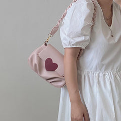 Pink Sweet Ruched Shoulder Bag Women Lovely Saddle