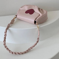 Pink Sweet Ruched Shoulder Bag Women Lovely Saddle