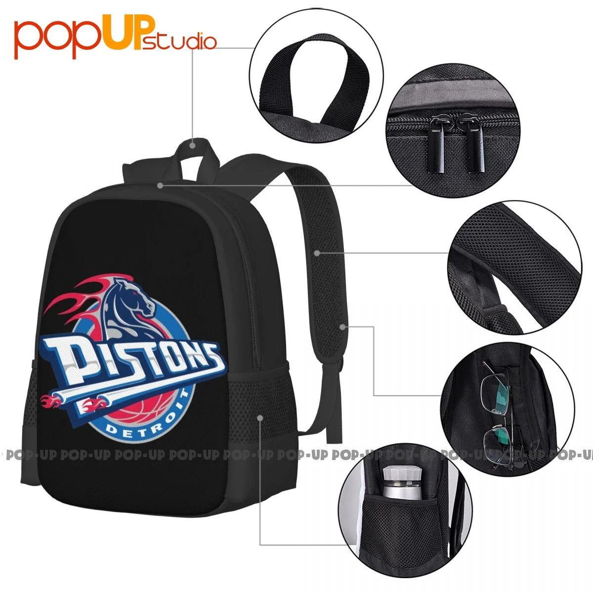 Pistons Detroit Large Capacity Backpack Vintage Sports Bag