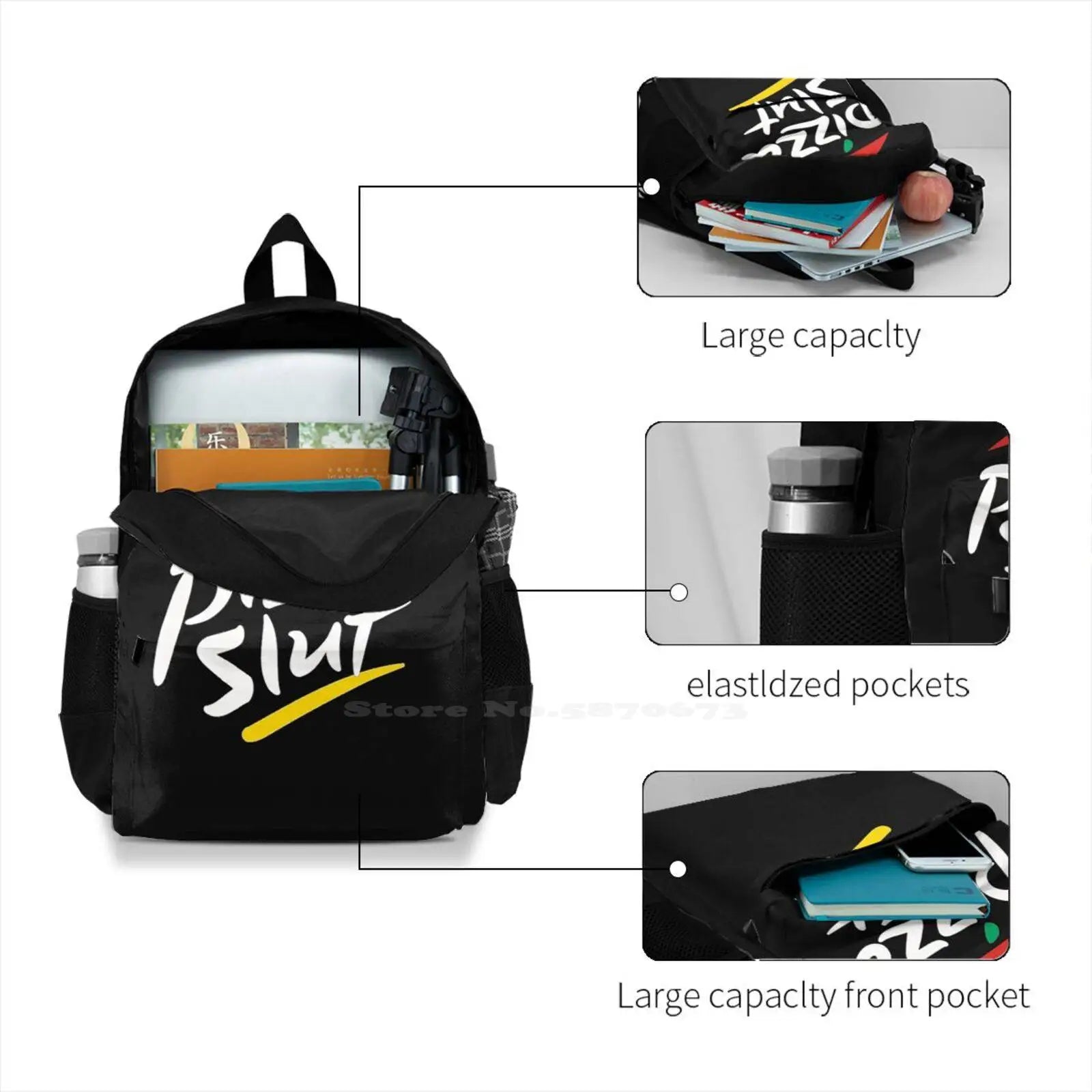 Pizza T-Shirt School Bag Laptop 15 Inch Backpack