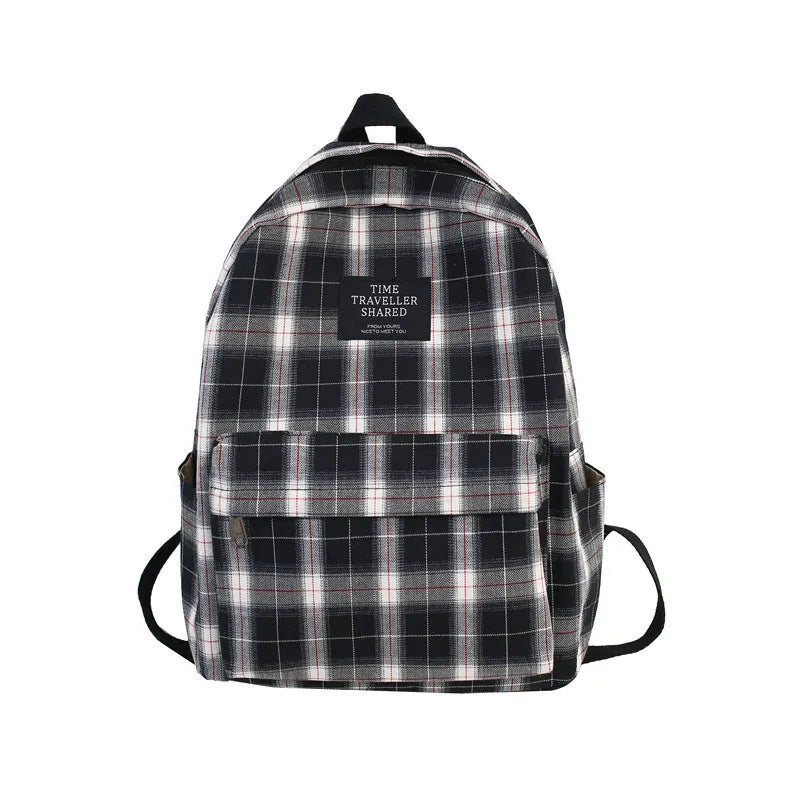 Plaid Canvas Backpack for Women Female Student Backpacks Teenage Girl School Bag