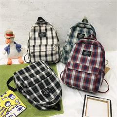 Plaid Canvas Backpack for Women Female Student Backpacks Teenage Girl School Bag