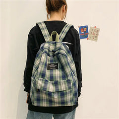 Plaid Canvas Backpack for Women Female Student Backpacks Teenage Girl School Bag