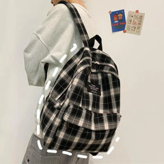 Plaid Canvas Backpack for Women Female Student Backpacks Teenage Girl School Bag