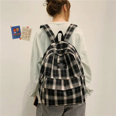 Plaid Canvas Backpack for Women Female Student Backpacks Teenage Girl School Bag