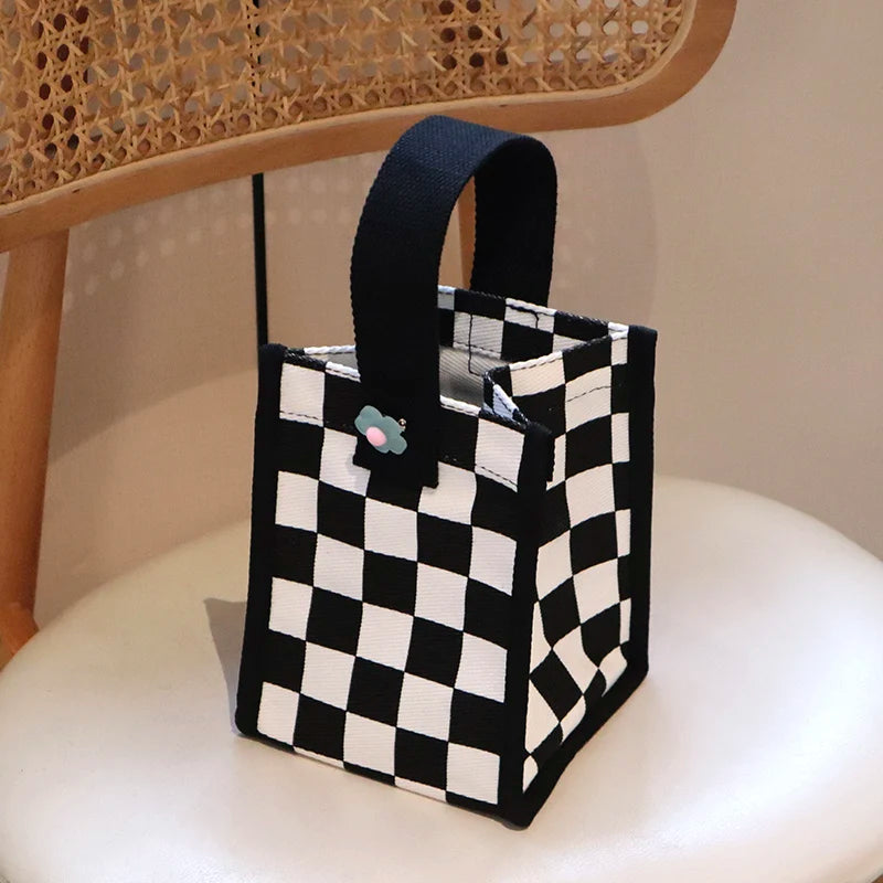 Plaid Canvas Handbag Small Square Tote Bag Japan Style Shoulder Messenger