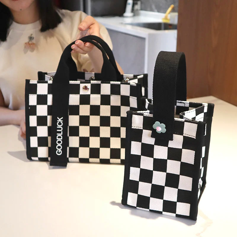 Plaid Canvas Handbag Small Square Tote Bag Japan Style Shoulder Messenger
