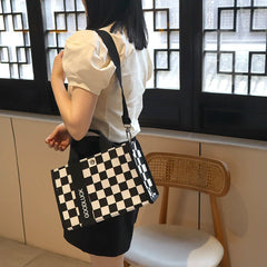 Plaid Canvas Handbag Small Square Tote Bag Japan Style Shoulder Messenger