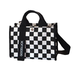 Plaid Canvas Handbag Small Square Tote Bag Japan Style Shoulder Messenger