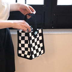 Plaid Canvas Handbag Small Square Tote Bag Japan Style Shoulder Messenger