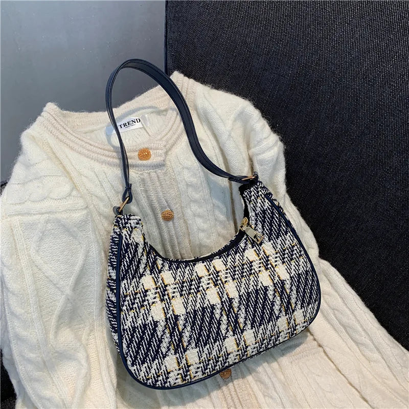 Plaid Canvas Women's Bag PU Leather Shoulder Bag