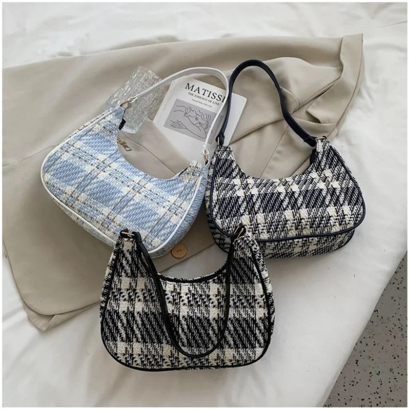 Plaid Canvas Women's Bag PU Leather Shoulder Bag