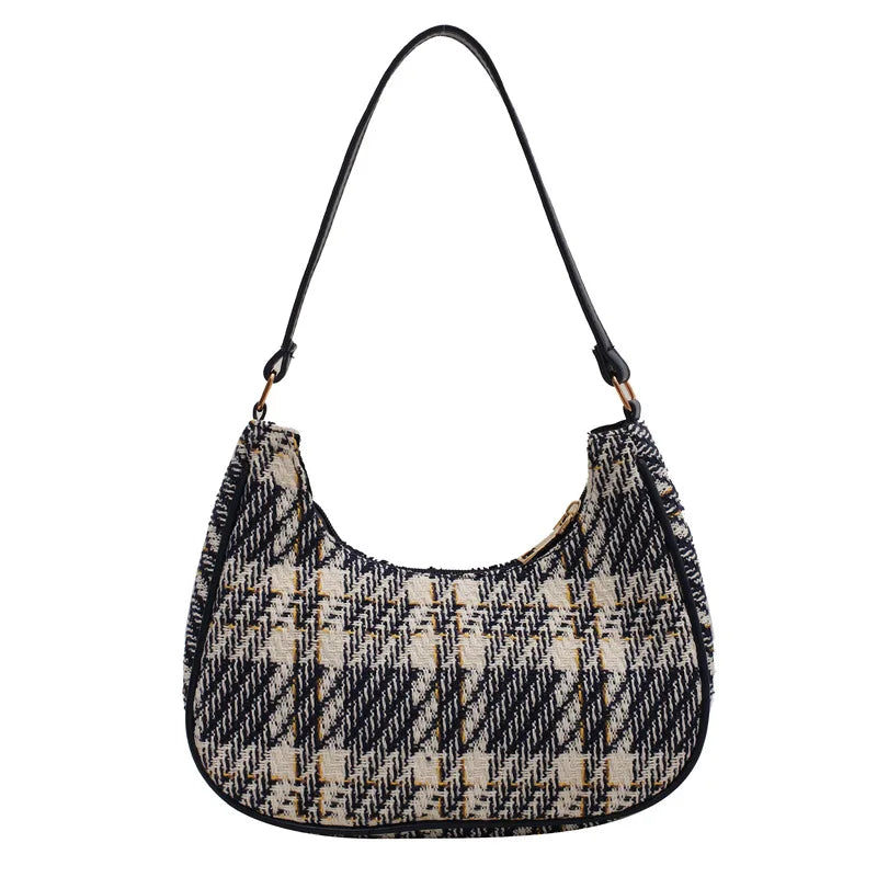 Plaid Canvas Women's Bag PU Leather Shoulder Bag