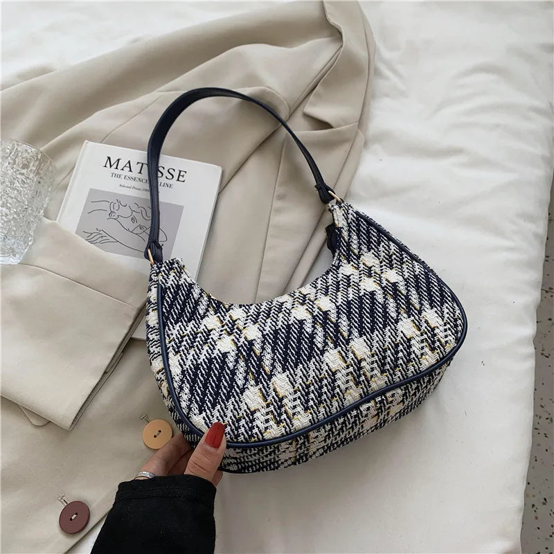 Plaid Canvas Women's Bag PU Leather Shoulder Bag