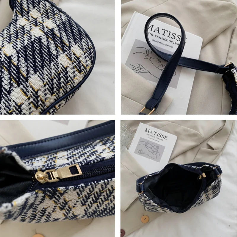 Plaid Canvas Women's Bag PU Leather Shoulder Bag