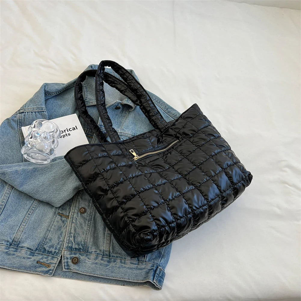 Plaid Cotton Padded Tote Bag Women's Casual Shoulder Bag