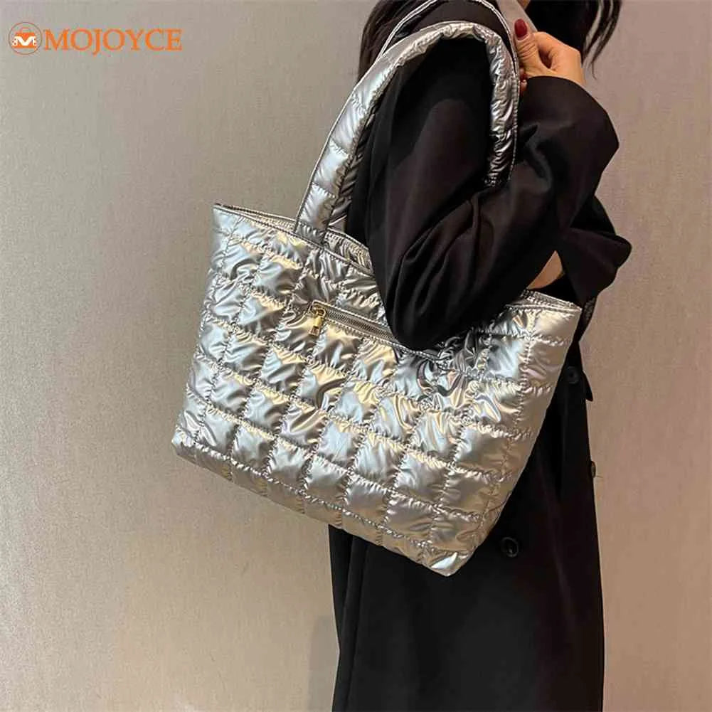 Plaid Cotton Padded Tote Bag Women's Casual Shoulder Bag