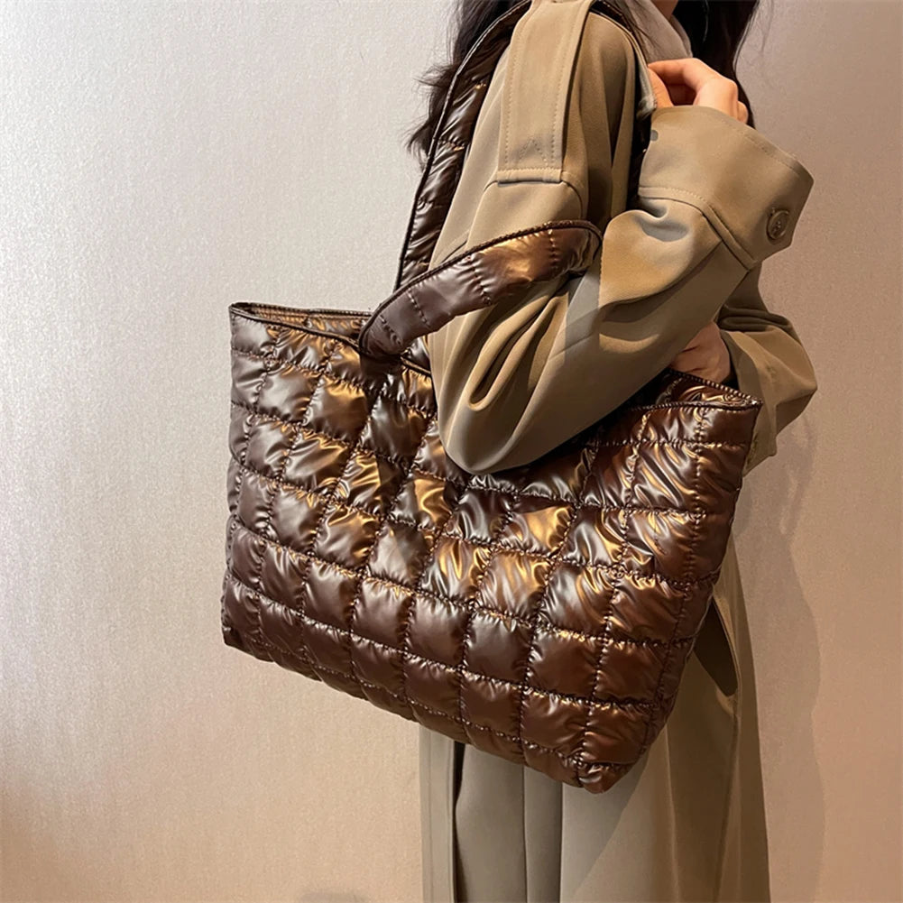 Plaid Cotton Padded Tote Bag Women's Casual Shoulder Bag