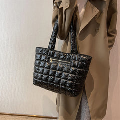 Plaid Cotton Padded Tote Bag Women's Casual Shoulder Bag