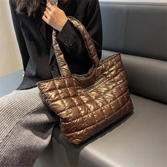 Plaid Cotton Padded Tote Bag Women's Casual Shoulder Bag
