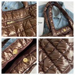 Plaid Cotton Padded Tote Bag Women's Casual Shoulder Bag