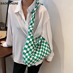 Plaid Canvas Shopper Bag Shoulder Crossbody Bags for Women Casual Shopping Tote
