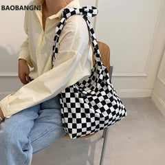 Plaid Canvas Shopper Bag Shoulder Crossbody Bags for Women Casual Shopping Tote