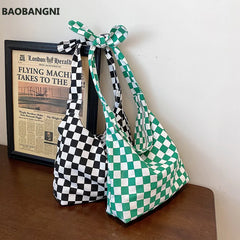 Plaid Canvas Shopper Bag Shoulder Crossbody Bags for Women Casual Shopping Tote