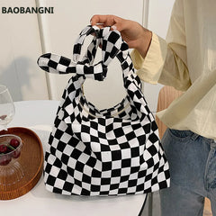 Plaid Canvas Shopper Bag Shoulder Crossbody Bags for Women Casual Shopping Tote
