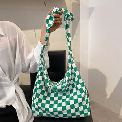 Plaid Canvas Shopper Bag Shoulder Crossbody Bags for Women Casual Shopping Tote
