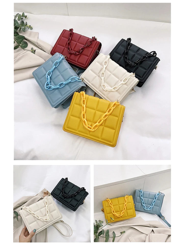 Plaid Flap Shoulder Crossbody Bag Chain PU Leather Handbag Tote Clutch