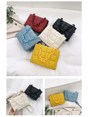 Plaid Flap Shoulder Crossbody Bag Chain PU Leather Handbag Tote Clutch