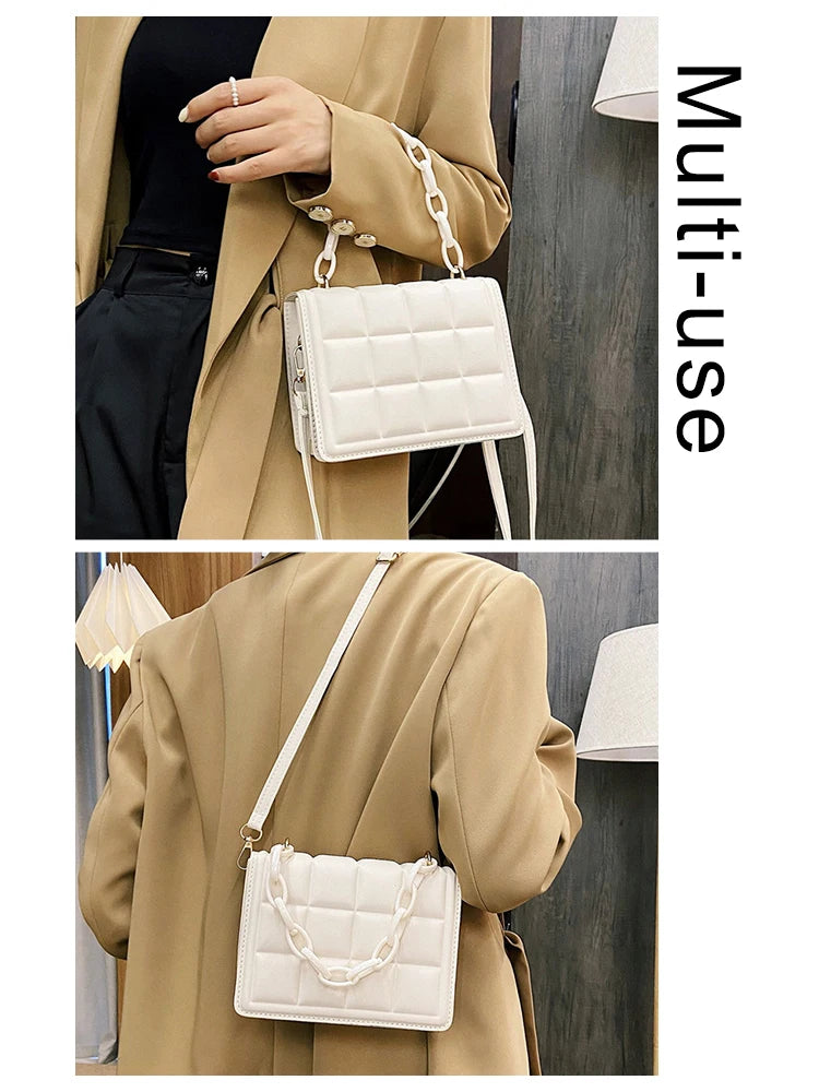 Plaid Flap Shoulder Crossbody Bag Chain PU Leather Handbag Tote Clutch