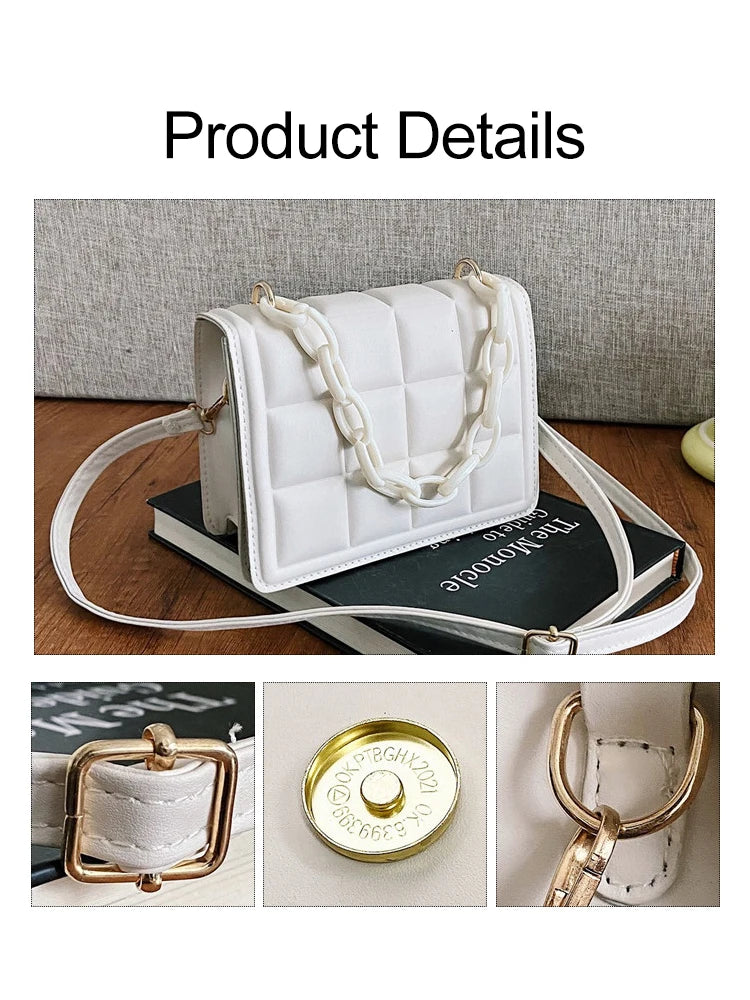 Plaid Flap Shoulder Crossbody Bag Chain PU Leather Handbag Tote Clutch