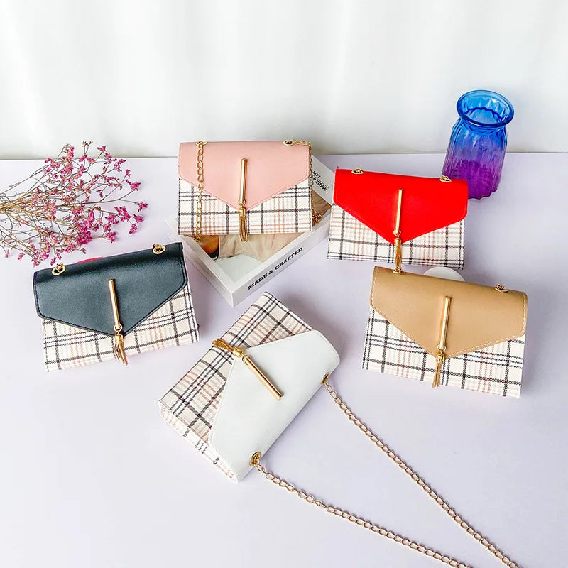 Plaid Fringed Handbags One-Shoulder Small Square Bags For Women