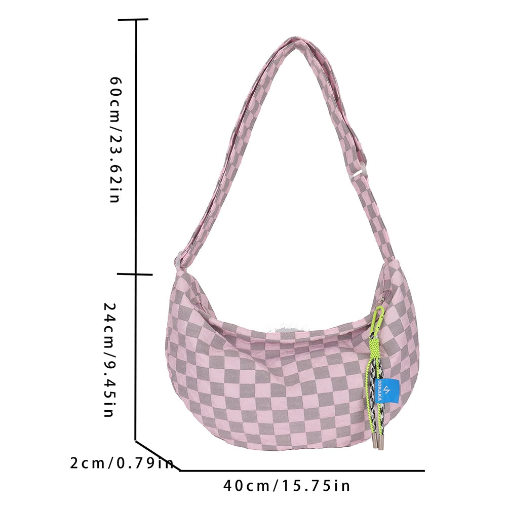Plaid Half Moon Crescent Ladies Handbag Soft Lightweight Casual Portable Bag