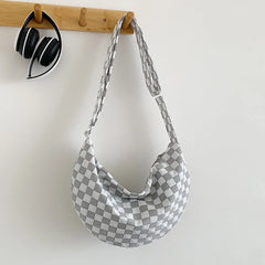 Plaid Half Moon Crescent Ladies Handbag Soft Lightweight Casual Portable Bag