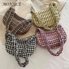 Vintage Plaid Ladies Tote Bag Half Moon Shape Casual Commute Bag
